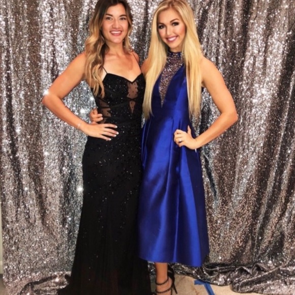 Adrianna Papell midi beaded illusion neckline cocktail dress - Picture 4 of 8